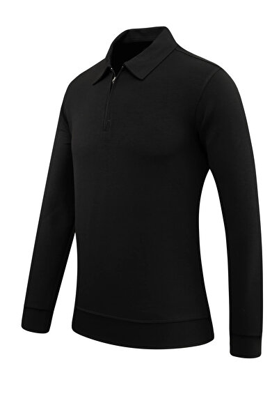 Çizgi Triko Ανδρικό μονόχρωμο φούτερ με φερμουάρ με λαιμόκοψη πόλο - 5230F