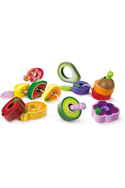 Hape Wooden Caterpillar Fruit Feast Set | 2 Caterpillars & 13 Fruit Pieces for Lacing & Threading St