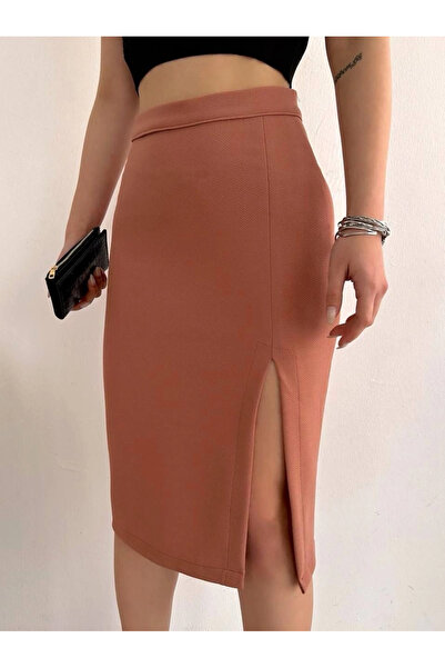 Ethab Ticaret Long Midi Length Slit Skirt Salmon S24907