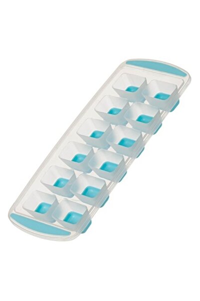 SHOPIENS Cutie transparentă turcoaz din plastic cu compartimente din silicon pentru 12 cuburi de gheață 33,5x14x3cm