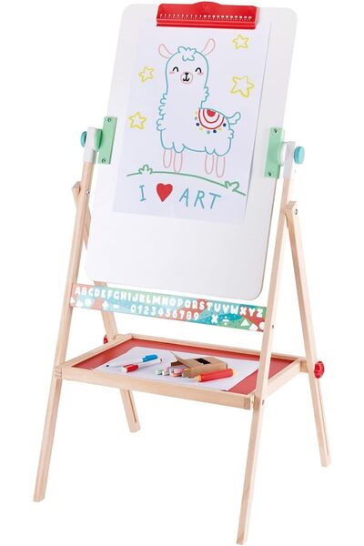 Hape Standing Flip Flat 2 Sided Kids Artwork Easel with Chalk Blackboard and Marker Whiteboard