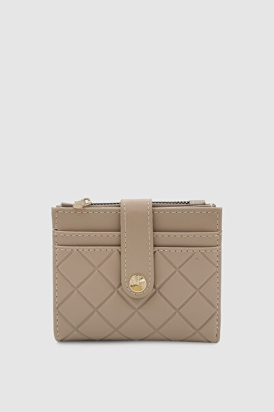 Wuclo محفظة نسائية من إيفينا بتفاصيل مبطنة وحامل بطاقات مع أزرار وسحاب، لون كريمي