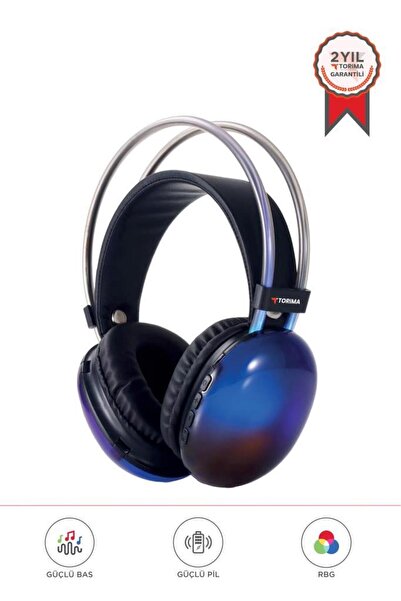 Torima Bluetooth Kulaklık Kulak Üstü Rgb Işıklı Kablosuz Kulaklık HD40 Siyah