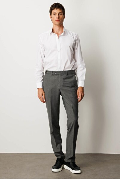 Desen Triko Men's Wool Blend Trousers with Pockets Gray