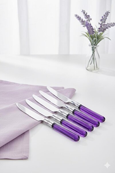 EWs 6-Piece Stainless Steel Purple Dessert Knife Set