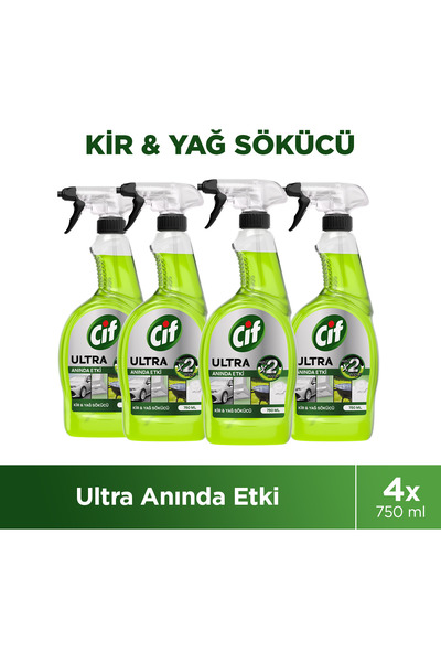 Cif Ultra Anında Etki Kir ve Yağ Çözücü 750 ml x4