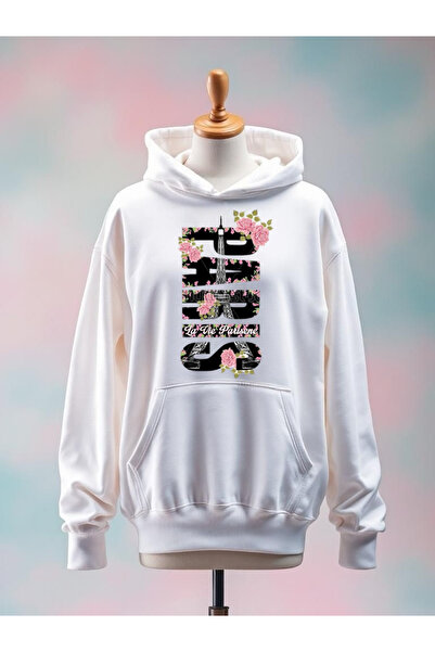 Vordevia سويت شيرت أبيض كبير الحجم مطبوع عليه باريس مصنوع من القطن بثلاثة خيوط