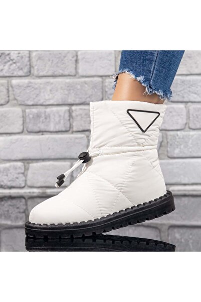 Modlet.ro Women's white waterproof boots with elastic drawstring MOD10440