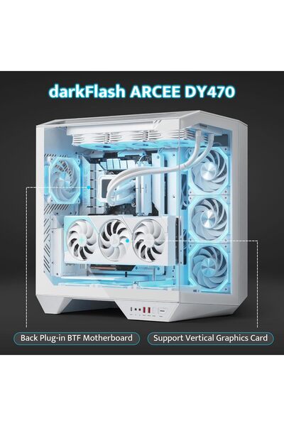 Dark Flash darkFlash DY470 ATX Gaming Full-Tower Computer Case (4 PWM ARGB Fans, White)
