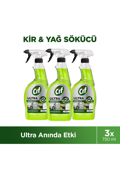 Cif Ultra Anında Etki Kir ve Yağ Çözücü 750 ml x3