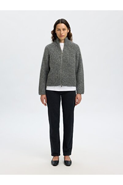 Selected Femme Strickjacke mit Reißverschluss Wollmix