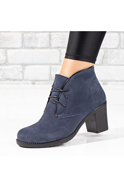 Modlet.ro Women's blue suede elastic lace-up ankle boots made of leather MOD1...