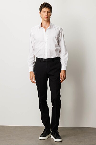 Desen Triko Men's Elastic Waist Side Pocket Cotton Trousers Black