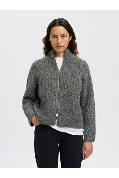 Selected Femme Strickjacke mit Reißverschluss Wollmix