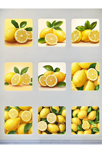 lili hediyelik Lemon Printed 9-Piece Adf Coasters - Set of 9 Coasters