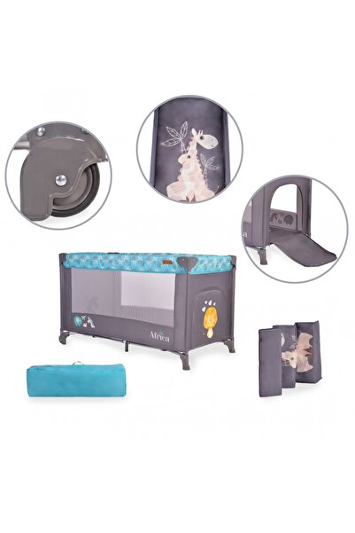 Cangaroo Foldable cot with one level Africa turquoise
