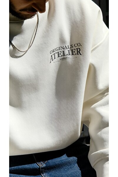 The Champ Clothing Unisex Oversize Sweatshirt Atelier Printed White – Λαιμόκοψη, 3 κλωστές από φλις με ανάλαφρη επένδυση