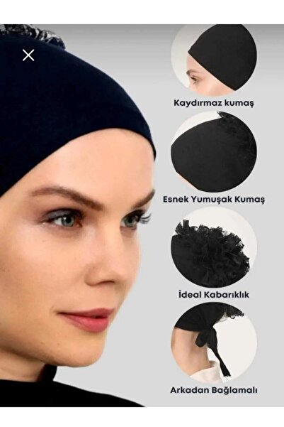 ALADİYAR Bone 4 Pieces Ruffled Bonnet Black