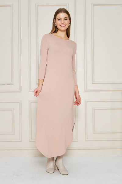 ESPİNA Kadın Uzun Kollu Etegi Oval Yırtmajlı Midi Boy Elbise