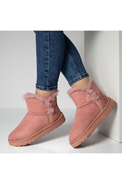 Modlet.ro Women's pink short suede boots with fur MOD07101