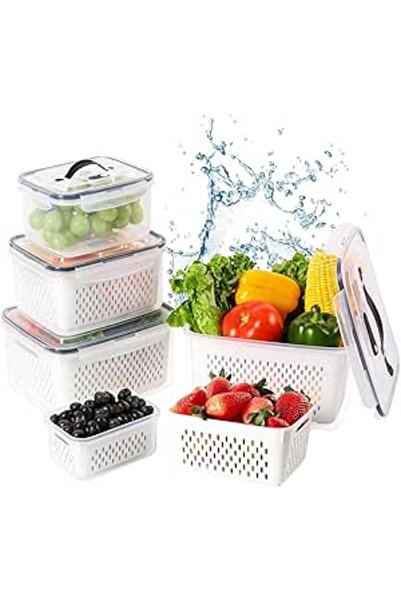 Generic Fruit Vegetable Saver Container, Food Storage Containers Set with Removable Colander/Lid/Vent/Handle