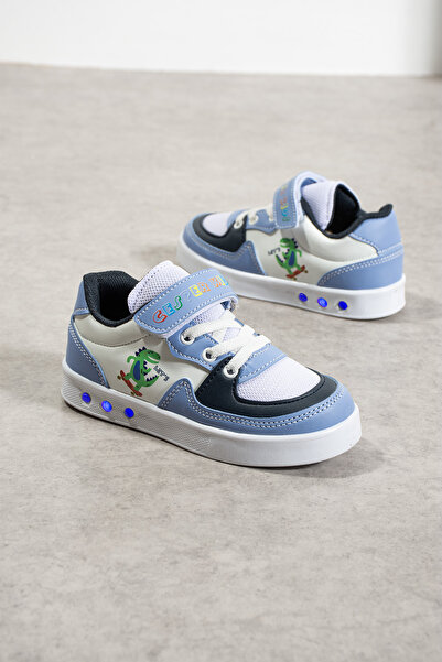 Spor Model Çocuk Sneaker Kaliteli Esnek Konforlu Dinozorlu Cırt Cırtlı ve Bağcıklı Rahat ve Ergonomik