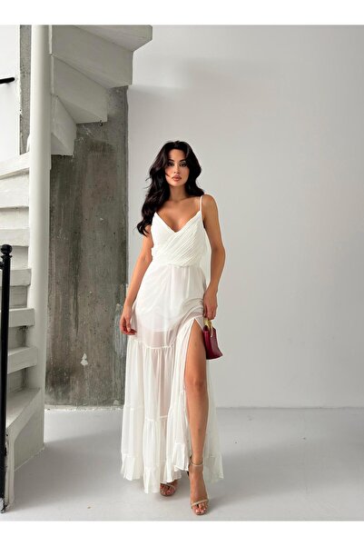 Serica Moda Ecru Chiffon Dress with Strap Detail on the Back