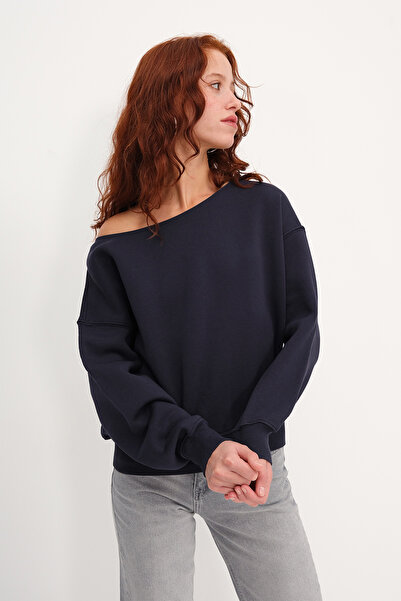 Addax Kayak Neckline Embellished Sweatshirt S1826