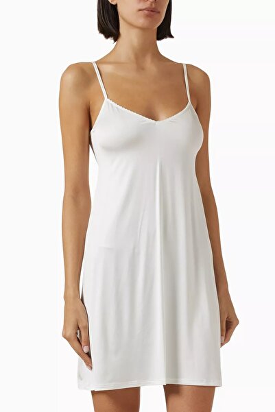 Hanro Deluxe Satin Nightgown Luxurious Design with V-Neck and Exquisite Gold Detailing