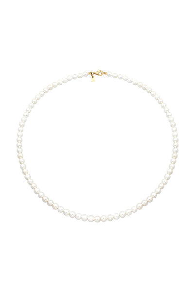 KUZZOI Halskette Kette mit Perlen Herren Muschelkernperlen weiß 925 Sterling Silber 50 cm