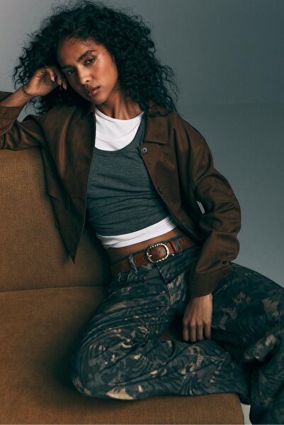 Stradivarius Desenli geniş düşük bel pantolon