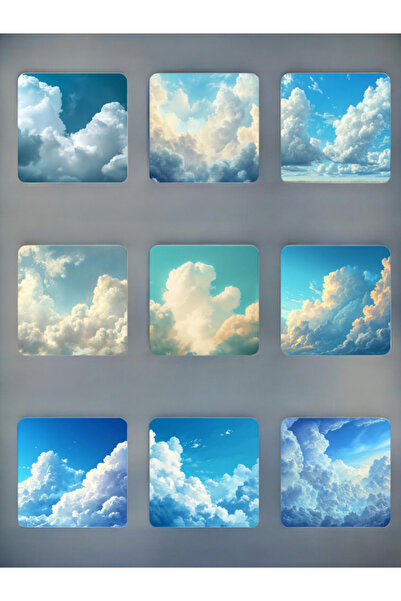 lili hediyelik مجموعة من 9 قواعد أكواب مطبوعة بتصميم السحاب - طقم قواعد الأكواب