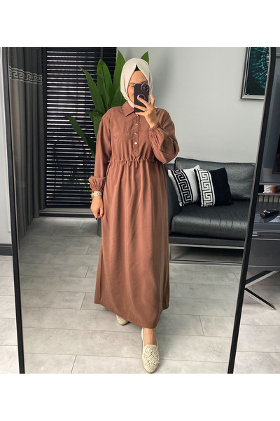 Puane Kadın Tesettür Pamuklu belden büzgülü Elbise