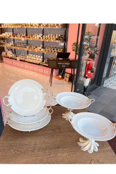 PONCİKPAZAR طقم تقديم دائري من البورسلين 5 قطع 3+2 سلسلة **
