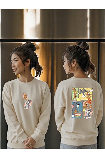 ArtYus سويت شيرت للجنسين بأكمام طويلة من توم وجيري مطبوع من الأمام والخلف بيا...