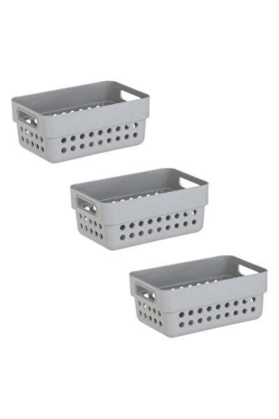 SHOPIENS Set 3 storage baskets in gray color Shopiens®, perforated design, and handles, 350 ml