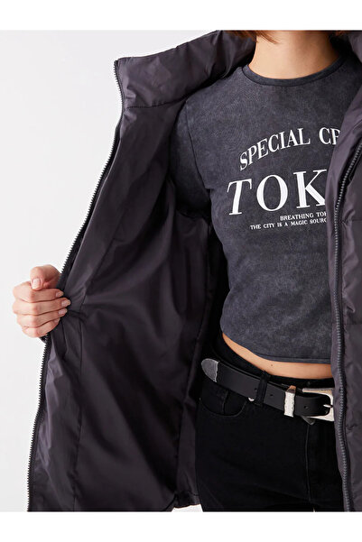 LC Waikiki Lcw vision anthracite women's Hooded flat puffer jacket