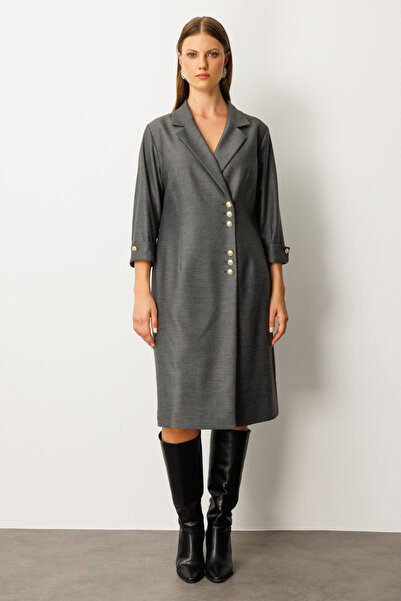 Ekol Kruvaze Yaka Midi Elbise