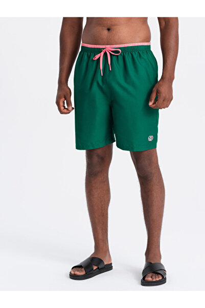 OMBRE Ανδρικό δίχρωμο σορτς μαγιό με ριμπ ύφανση - σκούρο πράσινο V3 OM-SRBS-0141 XXL