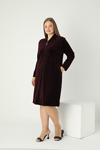 STELLETO Rochie de iarnă din catifea, cu guler, cu buzunare cu detalii în piatră, cu fermoar, mărime mare