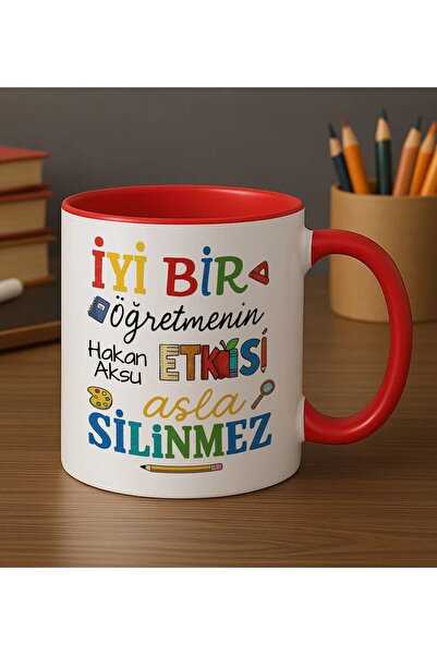 Bk Gift Kişiye Özel İyi Bir Öğretmen Tasarımlı Kırmızı Kupa Bardak-2, Öğretme...