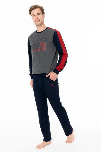 U.S. Polo Assn. Erkek 2 İplik Kışlık Uzunkol Düz Paça Ev Giyim Pijama Takım