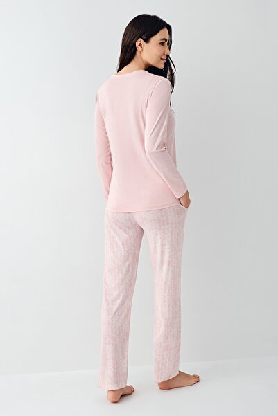 Pierre Cardin Kadın Sade Uzun Kol Desenli Pantolon Pijama Takımı