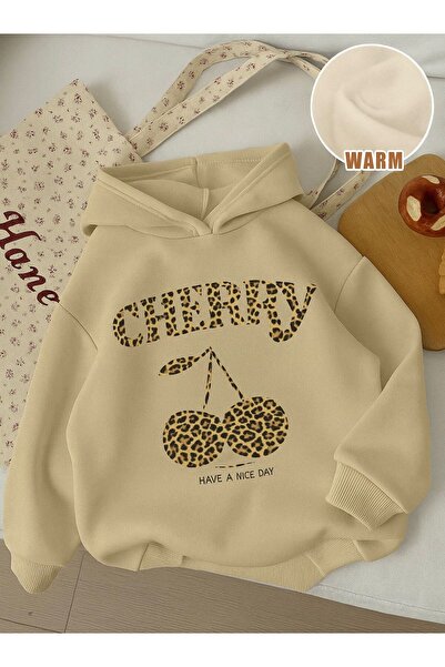 BENROMA 3 İPLİK PENYE CHERY LEOPAR BASKILI ÜNİSEX KAPÜŞONLU ÇOCUK SWEAT