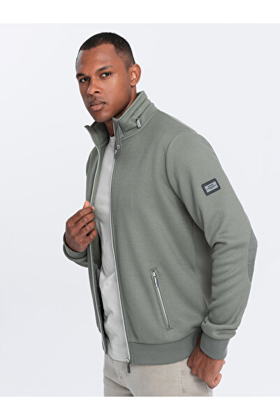OMBRE Men's jacket with high collar and fleece interior - khaki V3 OM-JANP-0154