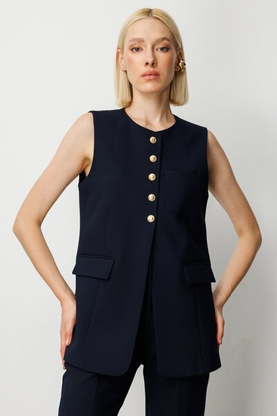 Ekol Önü Düğmeli Kapak Cepli Yelek