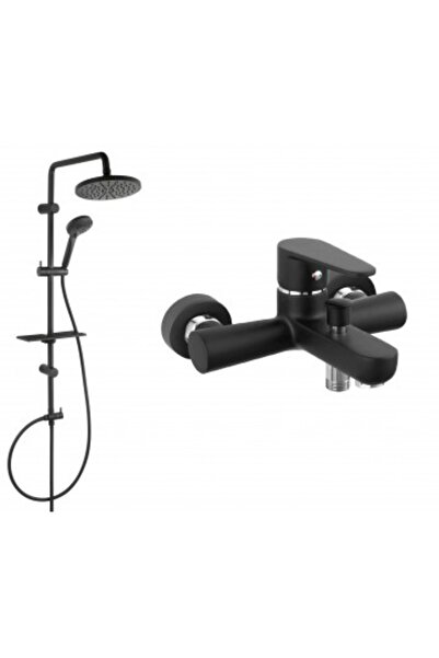 FERRO Coloană de duș Algeo neagră cu baterie cadă/duș și set bară glisantă