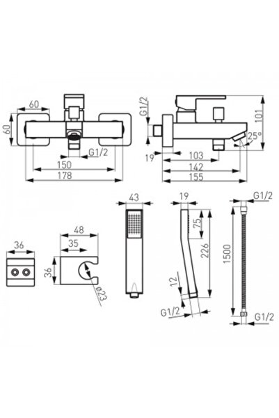 FERRO Pack of 2 Zicco Faucets: Bathtub/Shower, Washbasin, chrome