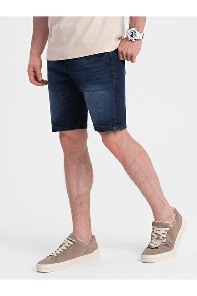 OMBRE Men's denim short shorts with subtle washes - dark blue V3 OM-SRDS-0145 L