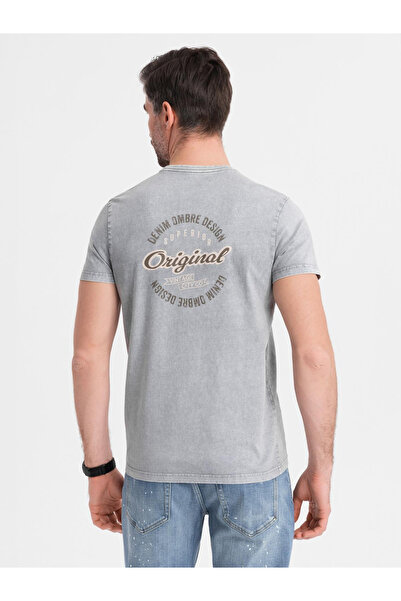 OMBRE Βαμβακερό μπλουζάκι με στάμπα στο στήθος και την πλάτη - γκρι V1 OM-TSWT-0201 S